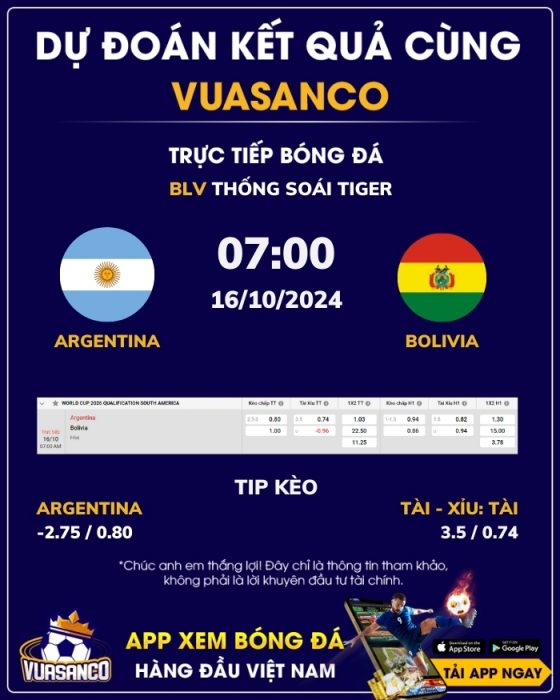 Soi kèo Argentina vs Bolivia – 07h00 – 16/10 – VL World Cup Nam Mỹ