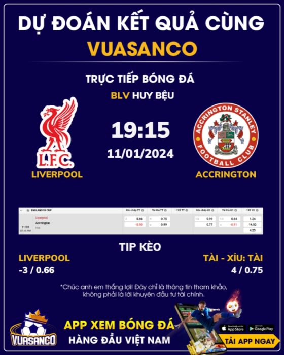 Soi kèo Liverpool vs Accrington – 19h15 – 11/01 – Cúp FA