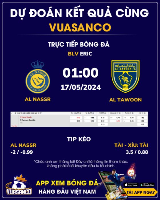 Soi kèo Al Nassr vs Al Tawoon – 01h00 – 17/05 – VĐQG Ả Rập Xê Út